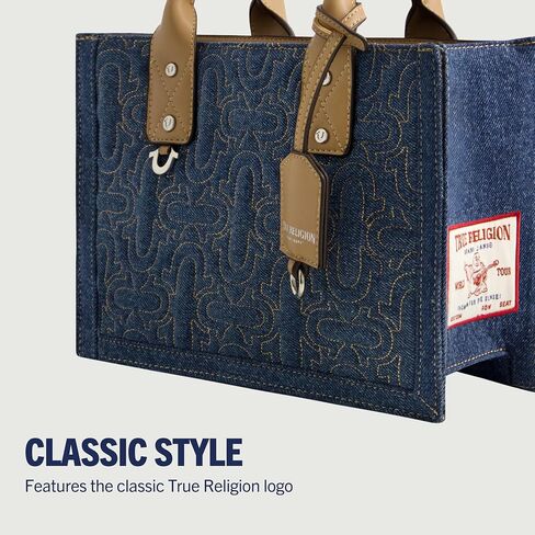 True Religion Women's Tote Bag, Quilted Horseshoe Travel Shoulder Handbag with Adjustable Crossbody Strap in Saudi Arabia
