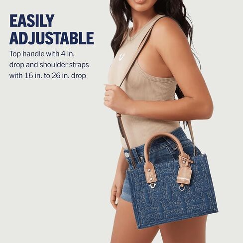 True Religion Women's Tote Bag, Quilted Horseshoe Travel Shoulder Handbag with Adjustable Crossbody Strap in Saudi Arabia