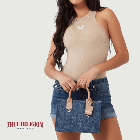 True Religion Women's Tote Bag, Quilted Horseshoe Travel Shoulder Handbag with Adjustable Crossbody Strap in Saudi Arabia