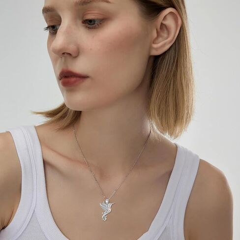 LWXIE Diamond Hummingbird Necklace 925 Sterling Silver Hummingbird Circle Pendant Necklace Diamond Jewelry Gifts for Women Girls Wife Girlfriend in Saudi Arabia