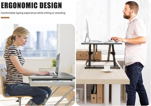 JOY worker Standing Desk Converter, 31 Inch Compact Height Adjustable Stand up Desk Riser, Ultra Low Profile Sit to Stand Desk for Laptop Riser Workstation, Black in Kuwait