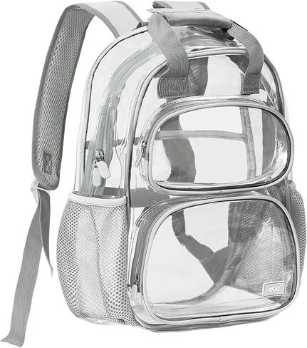 deli Clear Backpack for School, Heavy Duty PVC Transparent Bookbag for Boys and Girls, See Through Backpack for College Work Travel, Grey in Saudi Arabia