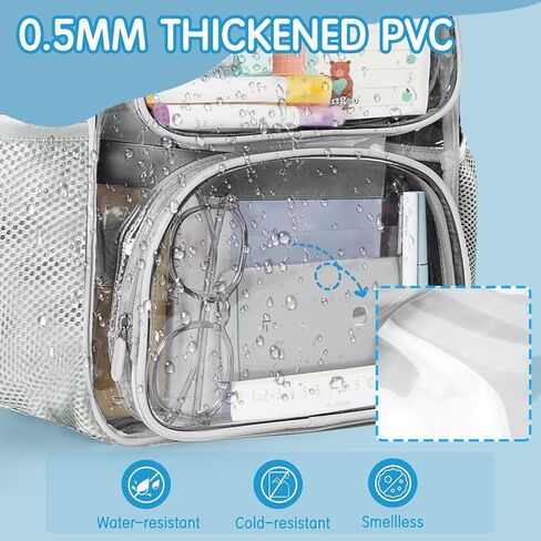 deli Clear Backpack for School, Heavy Duty PVC Transparent Bookbag for Boys and Girls, See Through Backpack for College Work Travel, Grey in Saudi Arabia
