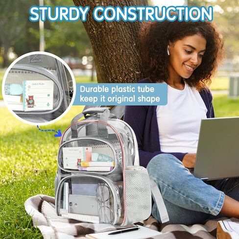 deli Clear Backpack for School, Heavy Duty PVC Transparent Bookbag for Boys and Girls, See Through Backpack for College Work Travel, Grey in Saudi Arabia