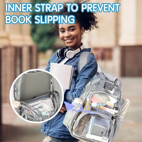 deli Clear Backpack for School, Heavy Duty PVC Transparent Bookbag for Boys and Girls, See Through Backpack for College Work Travel, Grey in Saudi Arabia