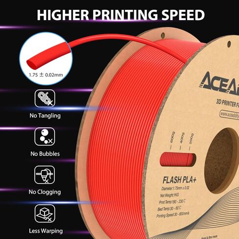 PLA+ Filament 1.75mm, Flash PLA High Speed 3D Printer Filament, Dimensional Accuracy +/- 0.02mm, 1kg(2.2lbs) Cardboard Spool 3D Printing Filament Fits for Most FDM 3D Printers (1kg Red) in Saudi Arabia