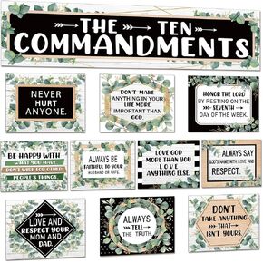 gisgfim Ten Commandments Poster for Kids Sunday School Christian Bible Verse Poster Decorations Inspirational Religious Scripture Bulletin Board for Classroom Church Home Wall Decor