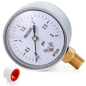 0-5 Psi Low Pressure Gauge, Water Pressure Gauge,2-1/2" Dial Size with 304 Stainless Steel Case, 1/4" NPT Lower Mount for Water Air ATV Tire Gas Pressure Test(with Tape)