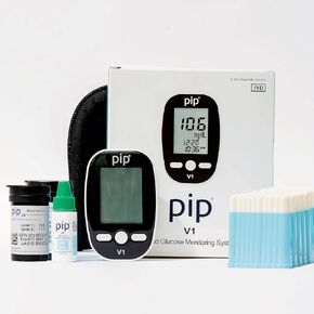 Pip Blood Glucose Monitor Travel Kit, 100 Glucometer Strips, 100 Lancets, 1 Blood Sugar Monitor, Blood Sugar Test Kit with Control Solution, Diabetes Travel Testing Kit, Pre-loaded Lancets