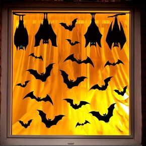 Halloween Decorations Window Clings Decor: 6 Sheets Large Scary Bats Silhouette Window Stickers, Spooky Black Bat Decals for Kids Home School Office Party Supplies, Double-Sided Printed