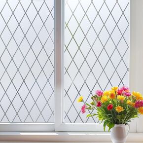 Mangobox Lattice Frosted Window Privacy Film Static Cling Window Decorative Sticker Entryway Door Glass Covering Removable No Glue Sun Blocking UV Rejection (35.4x78.7 inches)