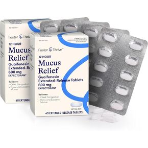 Foster & Thrive Chest Congestion Mucus Extended Release, 600 mg Guaifenesin Relieves Chest Congestion Caused by Excess Mucus, 40 Tablets (Pack of 2)