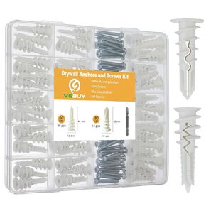 Self Drilling Drywall Anchors and Screws kit Heavy Duty,100Pcs #8 Screws and Wall Anchors for Drywall,No Drill Hole Required,Holds Up to 50lbs,Drywall,Sheetrock,Hollow Wall