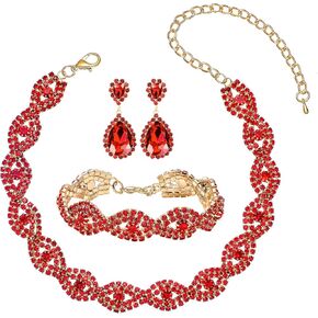 Miraculous Garden Silver/Gold Plating Wedding Bridal Crystal Tiara Crown Teardrop Statement Necklace Link Bracelet Dangle Earrings Rhinestone Handbag Jewelry Set for Women Girls