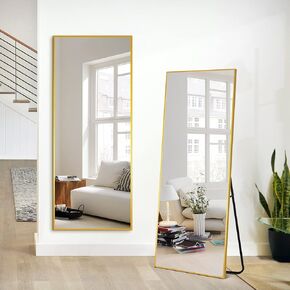 PexFix Full Body Mirror Full Length Mirror with Gold Aluminum Alloy Frame Mirror Full Length with Stand Wall Mounted Mirror Hanging Mirror for Wall Bedroom Bathroom Living Room Decor,43''×16'' (1013)