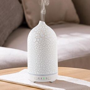 Essential Oil Diffuser, Quiet Cool Mist Humidifier, Ultrasonic 200ML Small Aromatherapy Diffuser, 7 Color LED Lights, Safety Auto-Off Function, Timer Settings, for Home and Office, Cracked White