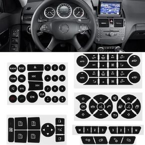 NPSNGSJY Car Interior Stickers Button Decals Fit for 2008-2014 Mercedes Benz W204 C250 C350 E-Class ML GL GLK Steering Wheel AC Air Conditioner Window Radio Number Door Repair Sticker (Model 1)