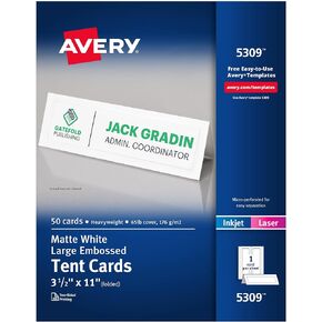 بطاقات خيمة كبيرة قابلة للطباعة من Avery، طابعات ليزر ونفث الحبر، 50 بطاقة، 3.5 × 11 (5309)