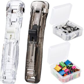2 Pack Paper Clam Clip Dispensers 40 Sheet Capacity Handheld Portable with Reusable 100Pcs Refill Clips (50Pcs Colorful and 50Pcs Silver) Fast Paper Clipper for Desk Document Office Home School