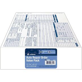 Adams Garage Repair Order Forms, 8.5 x 11 Inch, 3 Parts, 250-Count, White and Canary and White Tag (GT3811)