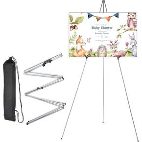 uxcell 6 Pack Easel Stand for Display, 66" Metal Floor Easel Stand for Wedding Sign, Adjustable Tripod Easel for Painting Canvas, Display Show, Arts, Silver