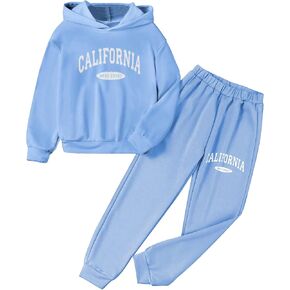 SOLY HUX Girl's Letter Print Drop Shoulder Hoodie Sweatshirt and Jogger Sweatpants 2 Piece Outfit