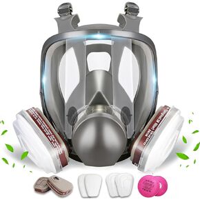 Full-Face Respirator Mask with Filters - Reusable Gas Mask with Filter Cottons, 6001 box and 2097 Particulate filter, Respirator Mask For Chemicals, Painting, Polishing, Welding, Spraying