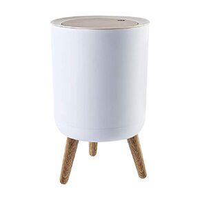 Trash Can with Lid for Bathroom, 2 Gallon/10 Liter Round Garbage Bin with Press Top Lid, Plastic Modern Wastebasket with Soft Close Lid, Garbage Container Bin for Bedroom, Living Room, Office (White)…