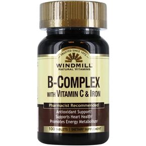 Windmill B-Complex Tablets with Vitamin C and Iron Supplement - 100 Ea