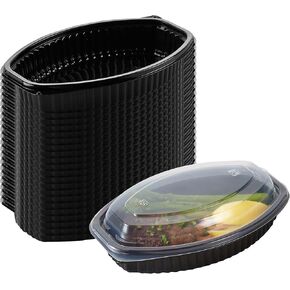 Restaurantware-RW Base 16 Ounce Meal Prep Containers, 50 Microwavable To Go Containers With Lids - Disposable, Freezable, Black Plastic Oval Food Containers, Pack Hot And Cold Food, For Takeaway