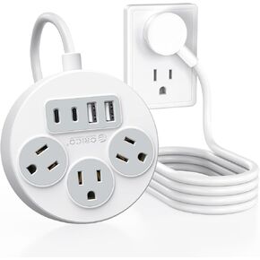 ORICO Flat Plug Power Strip with USB Ports, 5 Ft Extension Cord with Multiple Outlets, Travel Power Strip with 3 Outlets 4 USB Ports, No Surge Protection for Cruise Ship, Travel, Home, Dorm Room