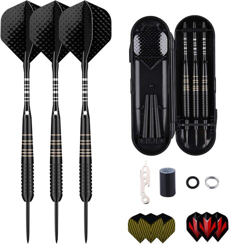 Steel Tip Darts Set for Dartboard, Professional Brass Darts Metal Tip Black Purple Aluminium Nylon Shafts 9 Flights 50 Rubber O-Rings 12 Spring Rings 1 Dart Sharpener Tool 24/27 Grams in Saudi Arabia