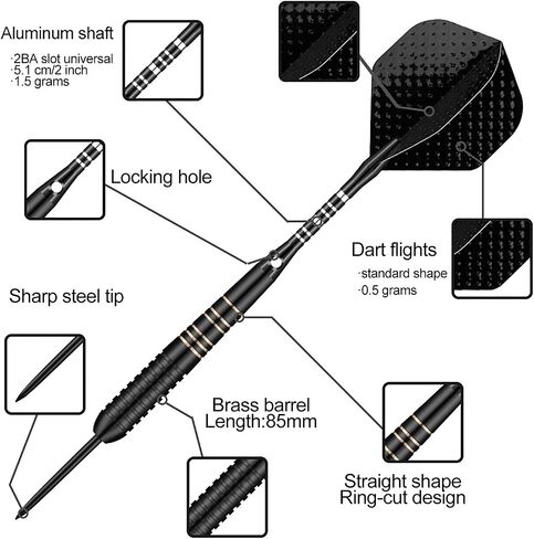 Steel Tip Darts Set for Dartboard, Professional Brass Darts Metal Tip Black Purple Aluminium Nylon Shafts 9 Flights 50 Rubber O-Rings 12 Spring Rings 1 Dart Sharpener Tool 24/27 Grams in Saudi Arabia