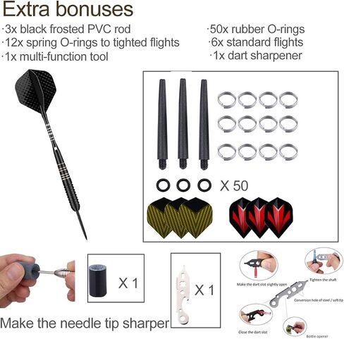 Steel Tip Darts Set for Dartboard, Professional Brass Darts Metal Tip Black Purple Aluminium Nylon Shafts 9 Flights 50 Rubber O-Rings 12 Spring Rings 1 Dart Sharpener Tool 24/27 Grams in Saudi Arabia