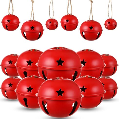Zubebe 24 Pcs Christmas Bells Ornaments Christmas Metal Sleigh Bells with 3 Sizes 1.57" 2.5" 3.15" Christmas Tree Decor for Gift Wrapping Holiday Decoration Crafting (Red) in Saudi Arabia