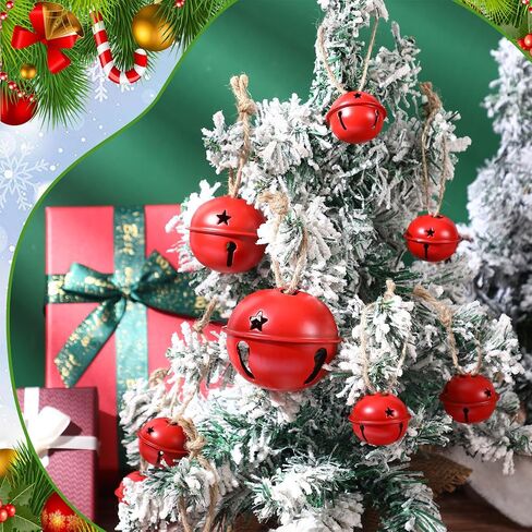 Zubebe 24 Pcs Christmas Bells Ornaments Christmas Metal Sleigh Bells with 3 Sizes 1.57" 2.5" 3.15" Christmas Tree Decor for Gift Wrapping Holiday Decoration Crafting (Red) in Saudi Arabia