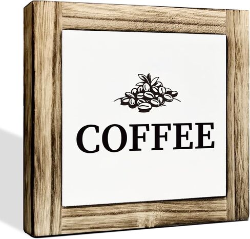 Coffee Decor, Coffee Sign, Coffee Beans Decor, Box Sign Wood Desk Sign Decor, Decorative Wooden Table Sign, Coffee Signs for Home Kitchen Decor, Cafe Tabletop Decor, Coffee Station Sign 5.9×5.9inch in Saudi Arabia