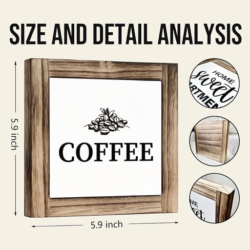 Coffee Decor, Coffee Sign, Coffee Beans Decor, Box Sign Wood Desk Sign Decor, Decorative Wooden Table Sign, Coffee Signs for Home Kitchen Decor, Cafe Tabletop Decor, Coffee Station Sign 5.9×5.9inch in Saudi Arabia