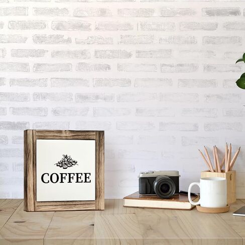 Coffee Decor, Coffee Sign, Coffee Beans Decor, Box Sign Wood Desk Sign Decor, Decorative Wooden Table Sign, Coffee Signs for Home Kitchen Decor, Cafe Tabletop Decor, Coffee Station Sign 5.9×5.9inch in Saudi Arabia