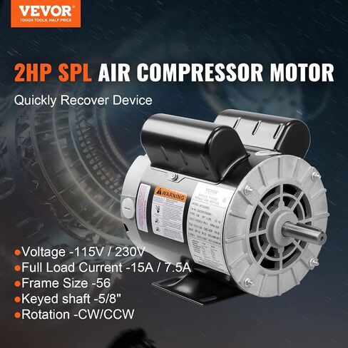 VEVOR 5HP Air Compressor Motor, 230V 22 Amps Electric Motor, 3450RPM 56HZ Frame, 7/8" Keyed Shaft, 2.25" Shaft Length for Air Compressors, CW/CCW Rotation in Saudi Arabia