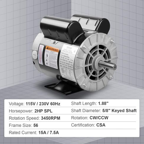 VEVOR 5HP Air Compressor Motor, 230V 22 Amps Electric Motor, 3450RPM 56HZ Frame, 7/8" Keyed Shaft, 2.25" Shaft Length for Air Compressors, CW/CCW Rotation in Saudi Arabia