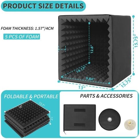 صندوق درع تسجيل الصوت المحمول، صندوق كشك عزل الميكروفون مع رغوة ممتصة للصوت، قابل للطي، قابل للتركيب على الحامل، مناسب للاستوديو والمدونة والاستخدام الصوتي الكبير in Kuwait