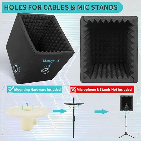 صندوق درع تسجيل الصوت المحمول، صندوق كشك عزل الميكروفون مع رغوة ممتصة للصوت، قابل للطي، قابل للتركيب على الحامل، مناسب للاستوديو والمدونة والاستخدام الصوتي الكبير in Kuwait