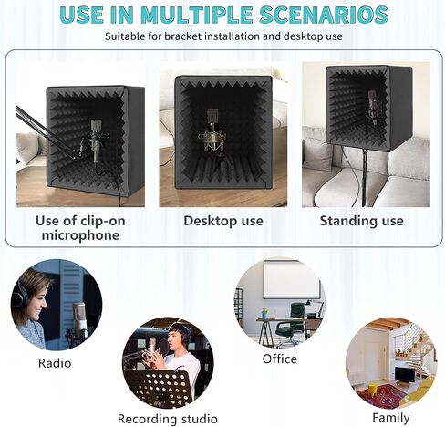 صندوق درع تسجيل الصوت المحمول، صندوق كشك عزل الميكروفون مع رغوة ممتصة للصوت، قابل للطي، قابل للتركيب على الحامل، مناسب للاستوديو والمدونة والاستخدام الصوتي الكبير in Kuwait