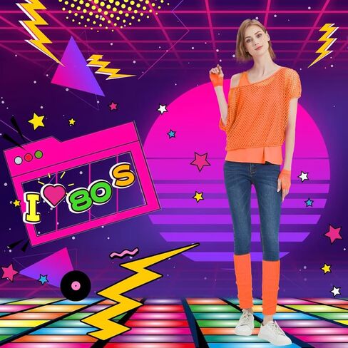 WILDPARTY المرأة عارضة مثير 80S أزياء شبكة صيد السمك النيون قبالة الكتف تي شيرت in Saudi Arabia