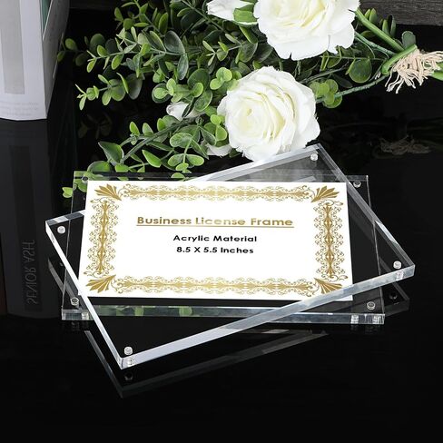 JUXYES Clear Acrylic Business License Frame Magnetic License Certificate Display Frame, Acrylic Sandwich Frames Frameless Panoramic Picture Frame Tabletop Magnetic Frames for Business License, 4x10 in Kuwait