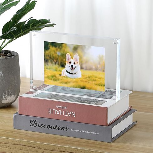 JUXYES Clear Acrylic Business License Frame Magnetic License Certificate Display Frame, Acrylic Sandwich Frames Frameless Panoramic Picture Frame Tabletop Magnetic Frames for Business License, 4x10 in Kuwait