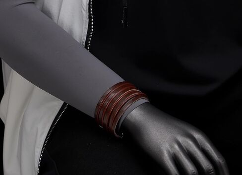 COOLSTEELANDBEYOND Wide Leather Bracelet Black, Mens Womens Multi-Strand Leather Wristband with Snap Button, Minimalist in Saudi Arabia