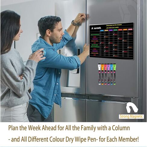 Magnetic Calendar for Fridge, 3 Pcs Dry Erase Board of Monthly & Weekly Refrigerator Reusable Planner Board, Includes 6 Markers, Magnetic Pen Holder, Eraser and Fridge Stickers in Kuwait