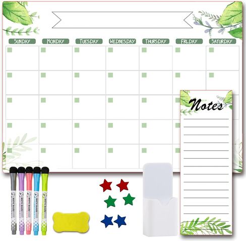 Magnetic Calendar for Fridge, 3 Pcs Dry Erase Board of Monthly & Weekly Refrigerator Reusable Planner Board, Includes 6 Markers, Magnetic Pen Holder, Eraser and Fridge Stickers in Kuwait